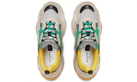 Affordable Men's Balenciaga Triple S Trainers in Green and Yellow