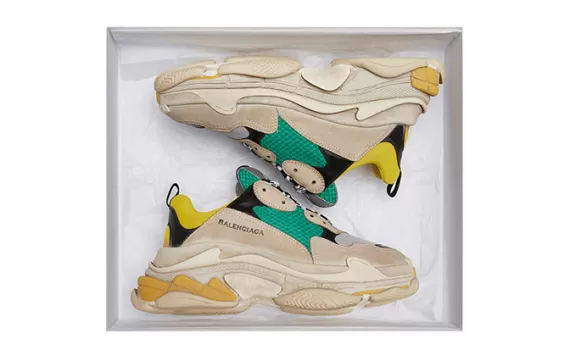 Green and Yellow Men's Balenciaga Triple S Trainers - Original Version