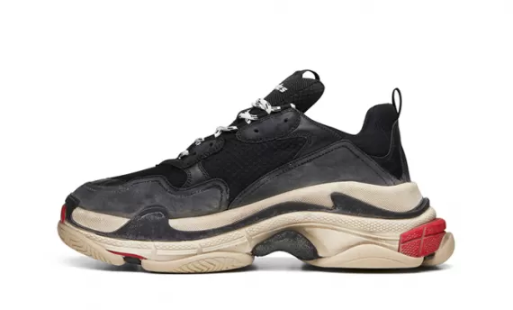 Stay Ahead of the Fashion Curve In Balenciaga Triple S Trainers for Men in Black and Red.